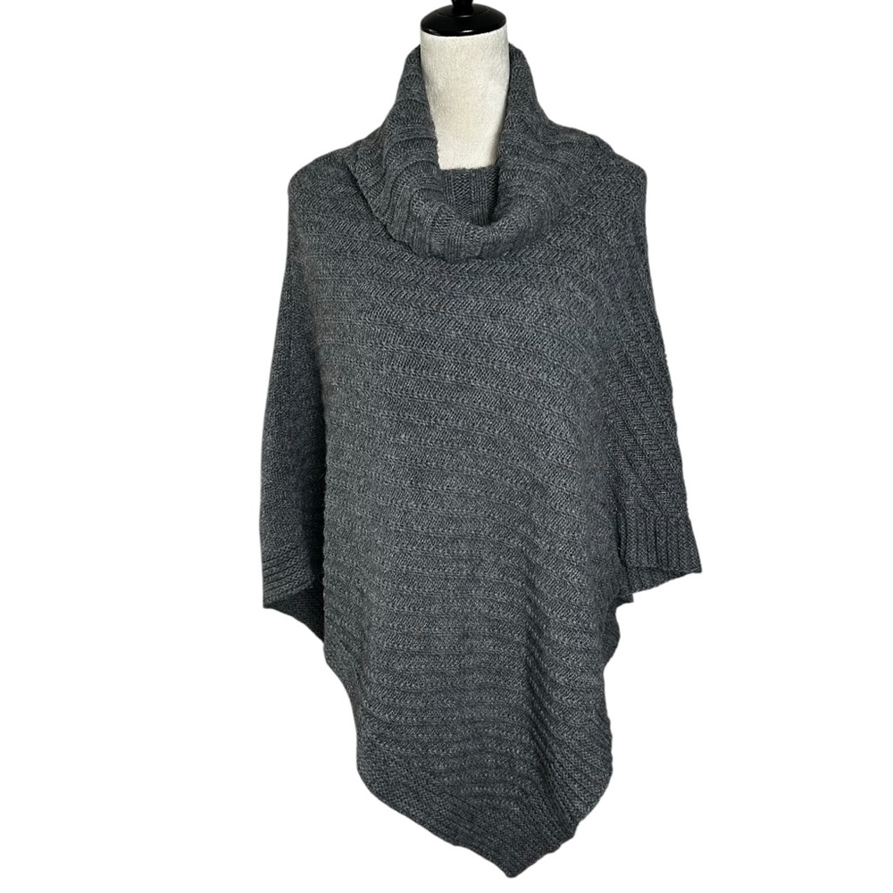 Cocogi Made in‎ Italy Gray Knit Cowl Neck Poncho One Size | Wool Alpaca Blend